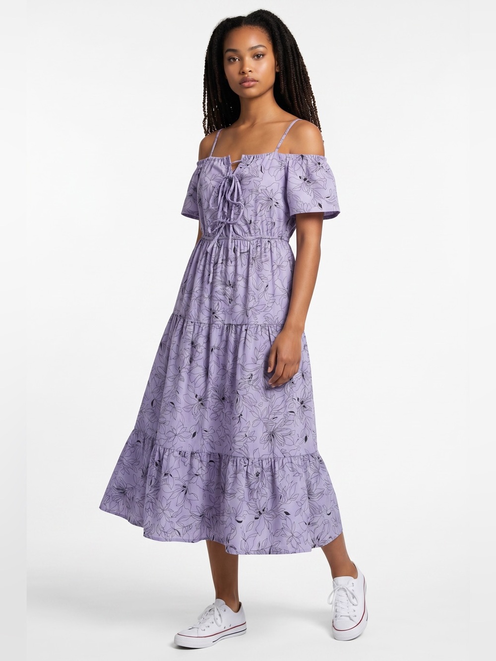 Ces Femme Lavender Floral Drawstring Dress